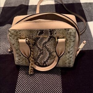 Calvin Klein Tan and Snake Print Satchel